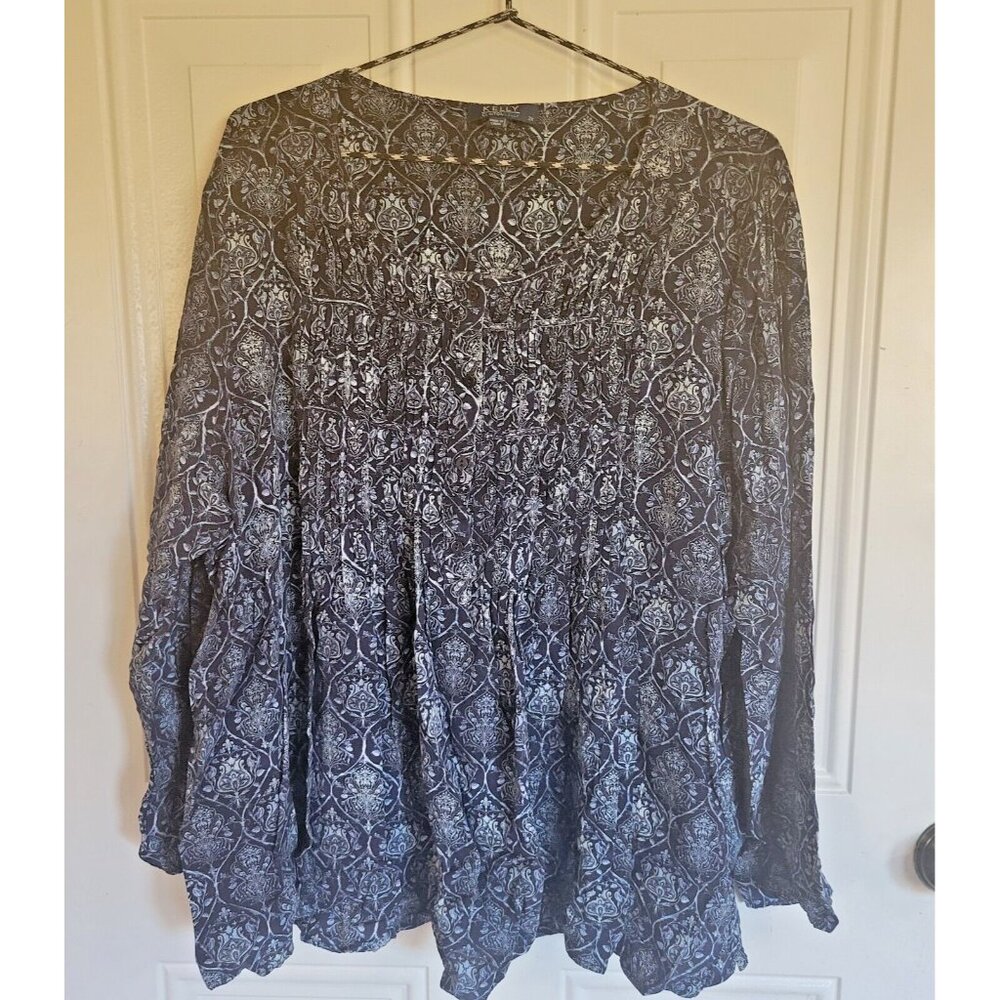 Kelly by Kelly Clinton BOHO Blue Pleated Blouse 2X